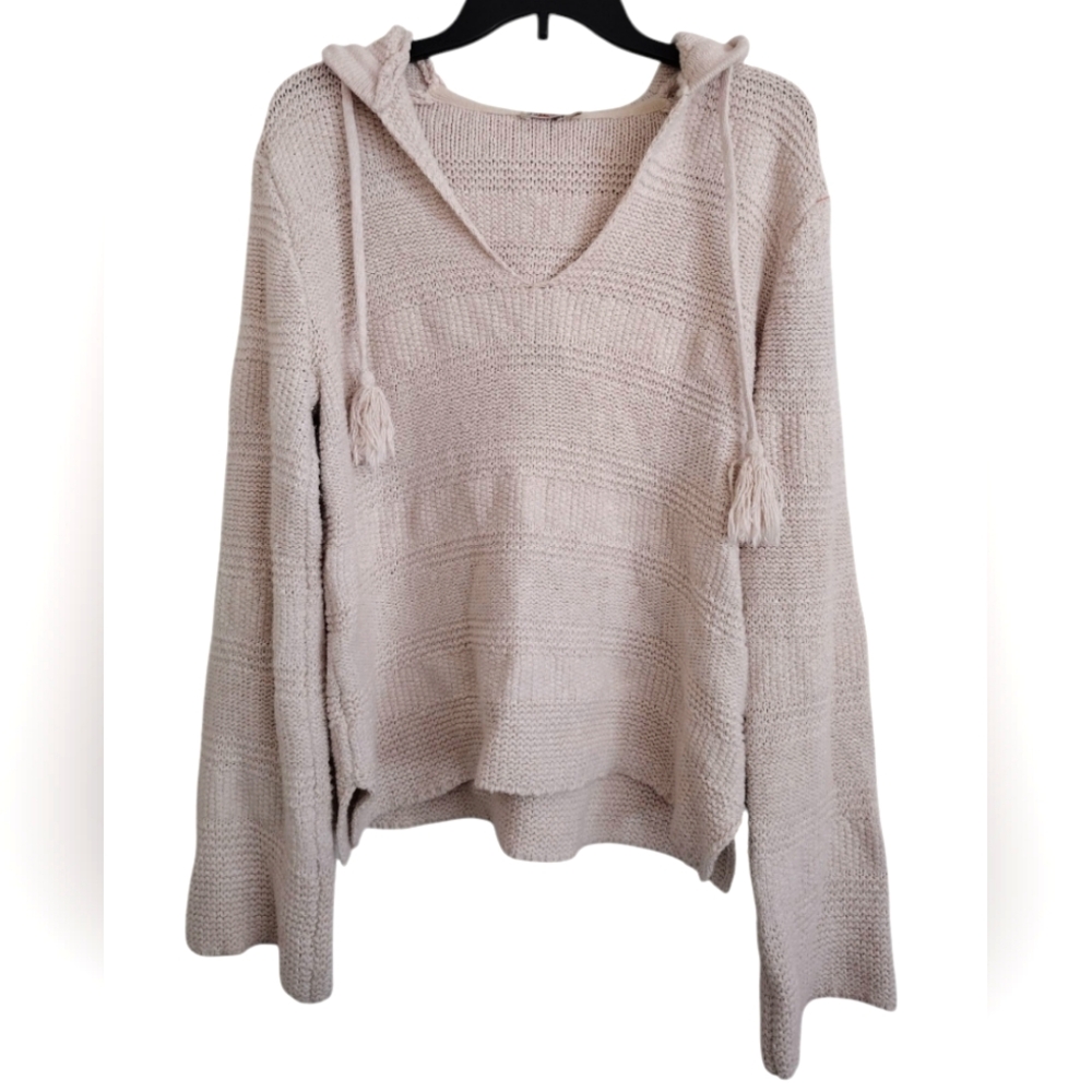 Faherty Poppy Pullover Knit Hoodie Sweater Couscous Ivory With Tassels Medium
